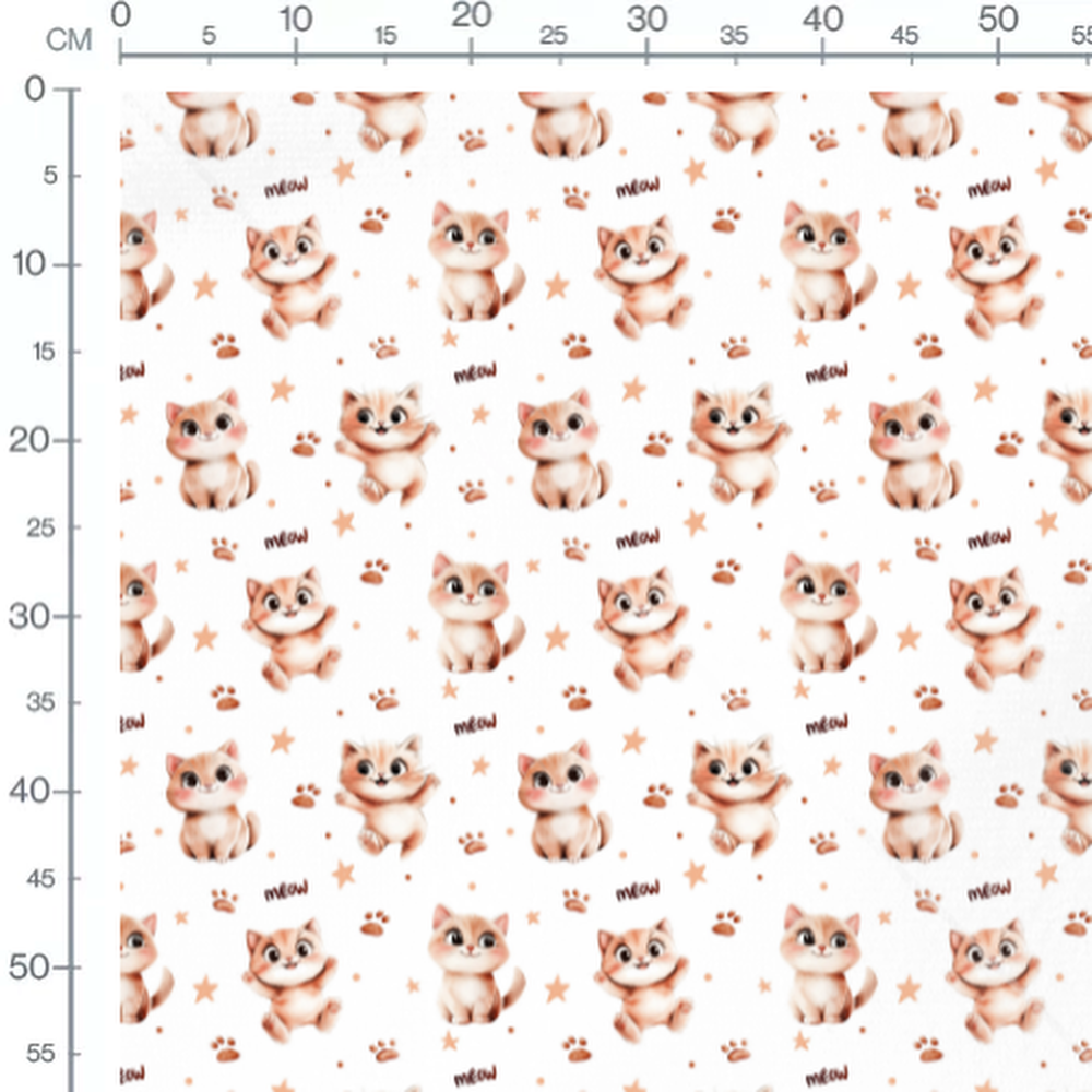 Tissu - Chats et empreintes marron