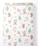 Tissu - Ours et sapins sur blanc