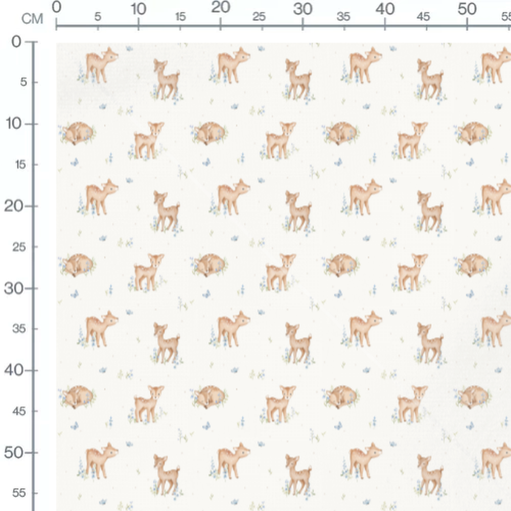 Tissu - Faons et fleurs bleues variées