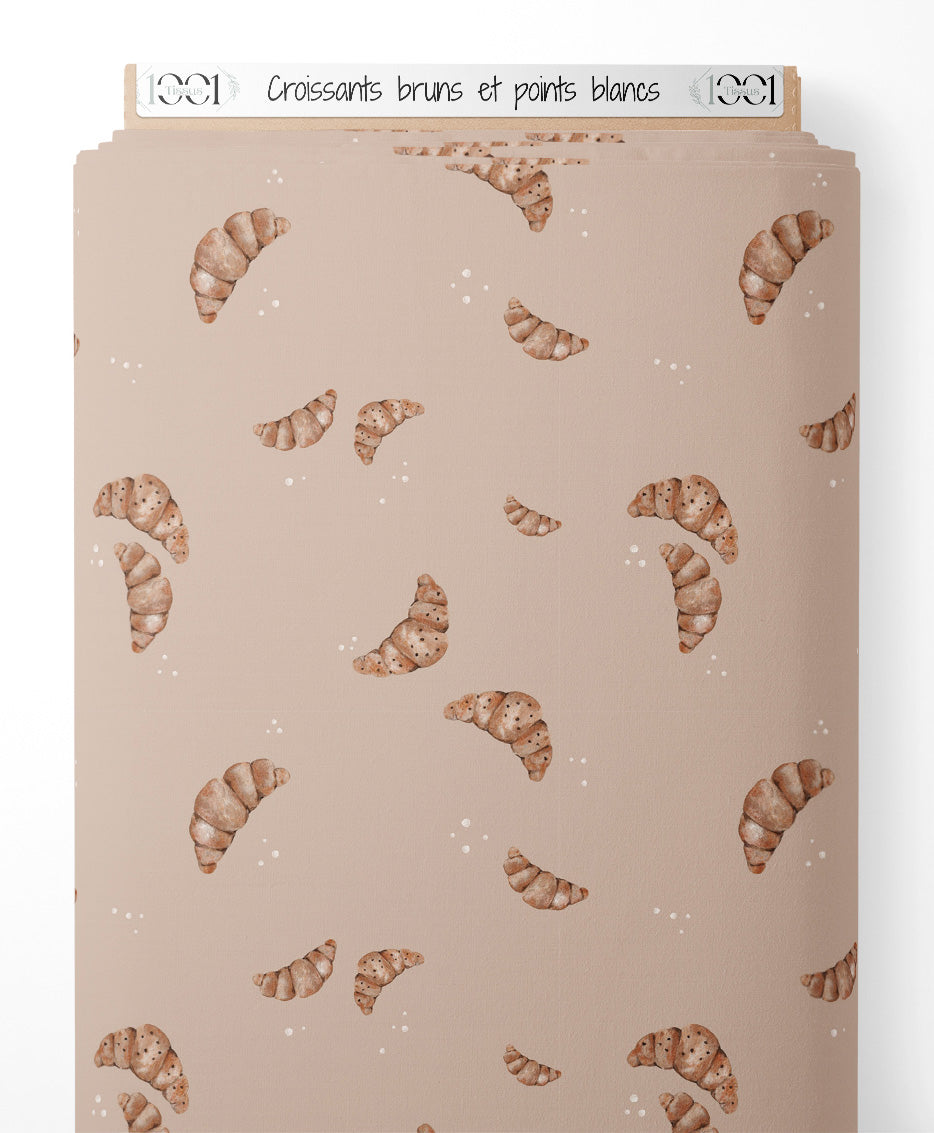 Tissu - Croissants bruns et points blancs