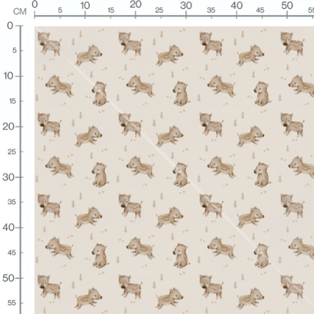 Tissu - Petits sangliers sur fond beige