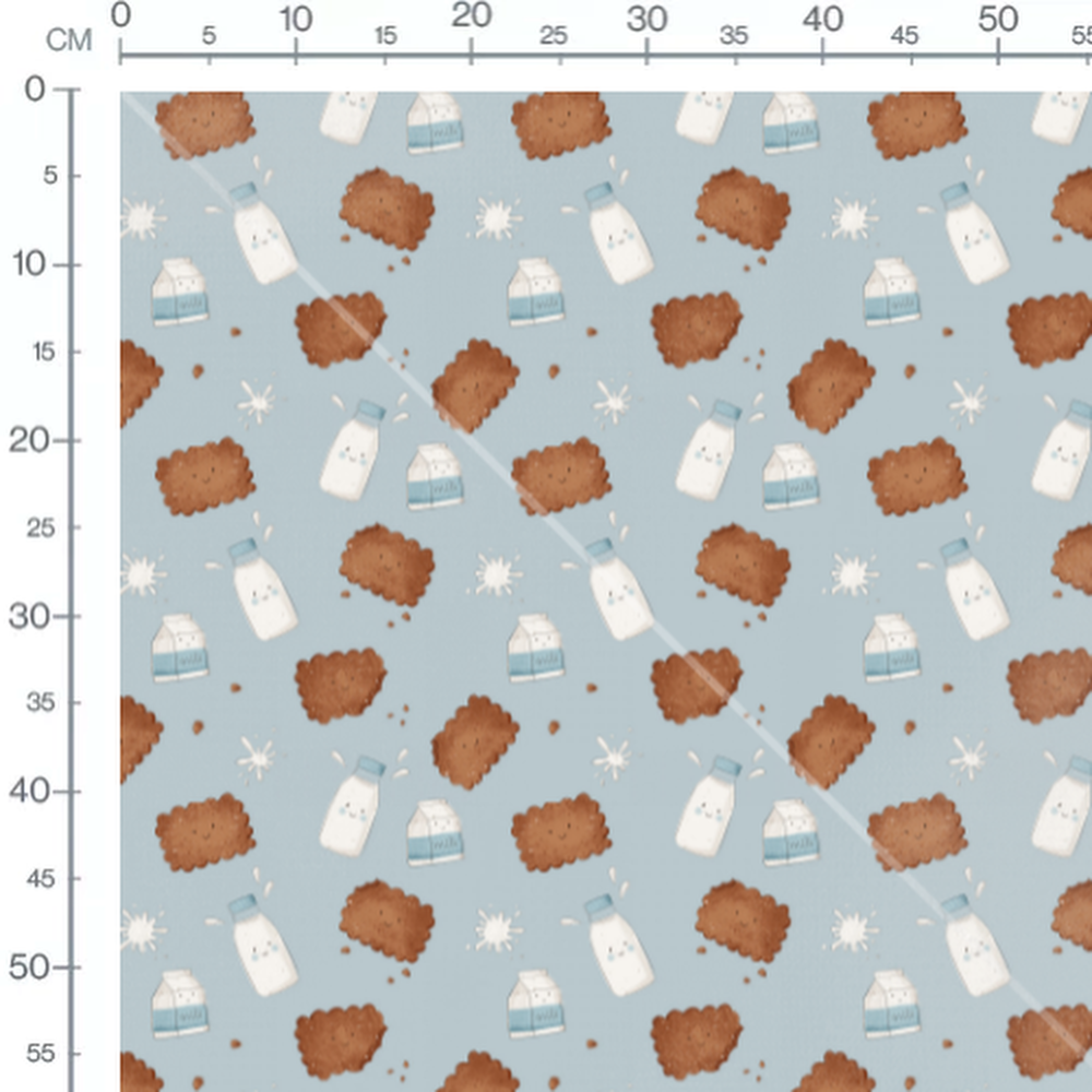 Tissu - Biscuits marron sur fond bleu