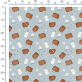 Tissu - Biscuits marron sur fond bleu