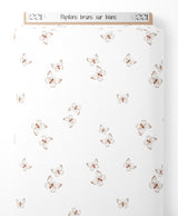 Tissu - Papillons bruns sur blanc