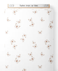 Tissu - Papillons bruns sur blanc