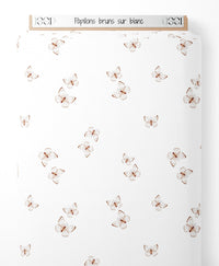 Tissu - Papillons bruns sur blanc
