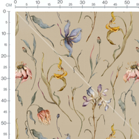 Tissu - Fleurs pastel sur beige