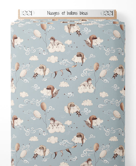 Tissu - Nuages et ballons bleus
