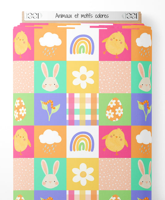 Tissu - Animaux et motifs colorés