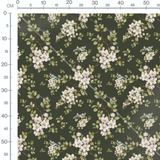 Tissu - Fleurs et mésanges sur fond vert
