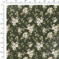 Tissu - Fleurs et mésanges sur fond vert