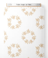 Tissu - Feuilles beiges sur blanc