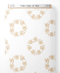 Tissu - Feuilles beiges sur blanc