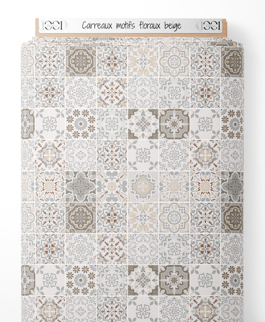 Tissu - Carreaux motifs floraux beige