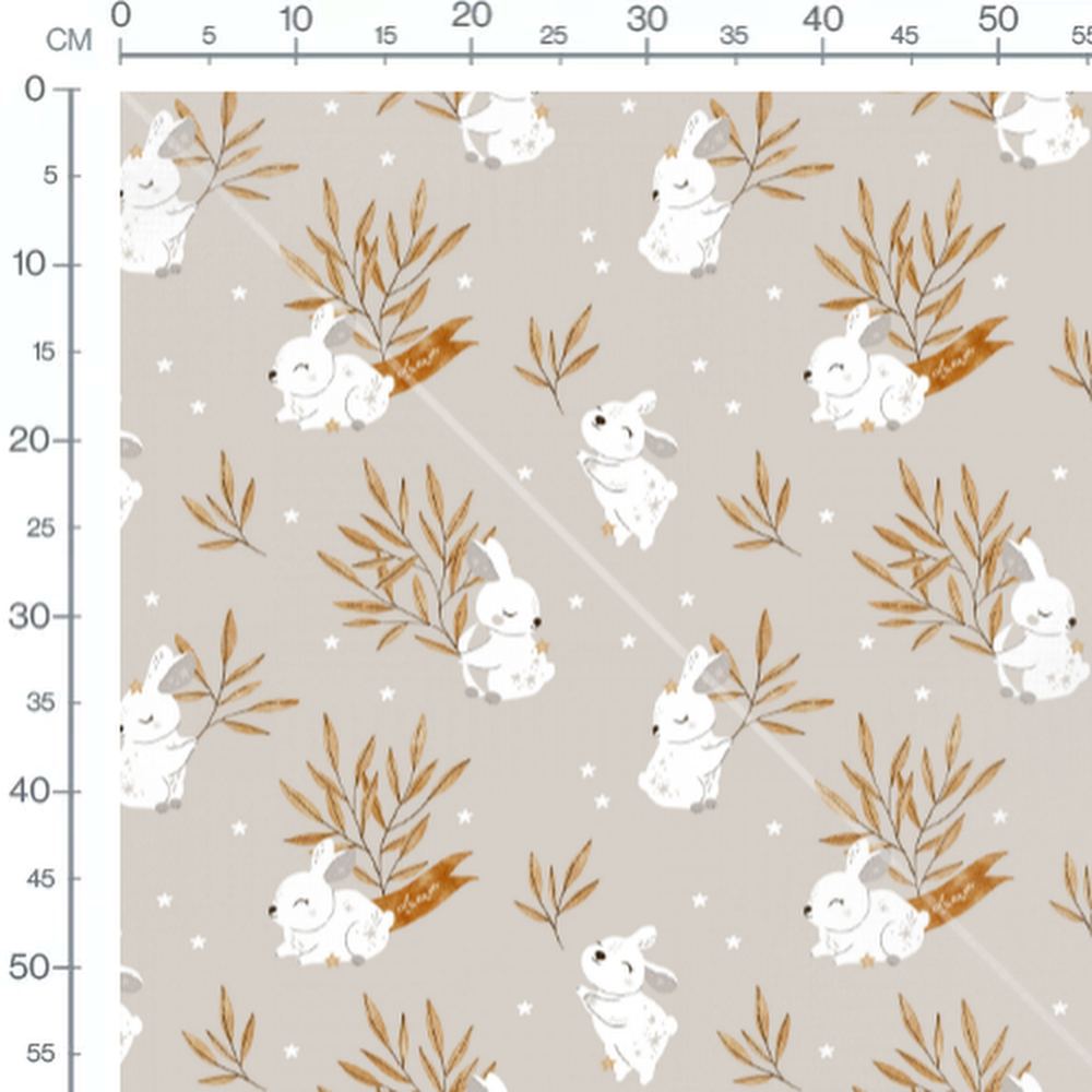 Tissu - Lapins et feuillages beige
