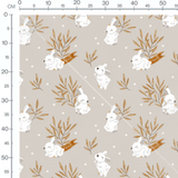 Tissu - Lapins et feuillages beige