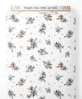 Tissu - Bouquets bleus bruns sur blanc