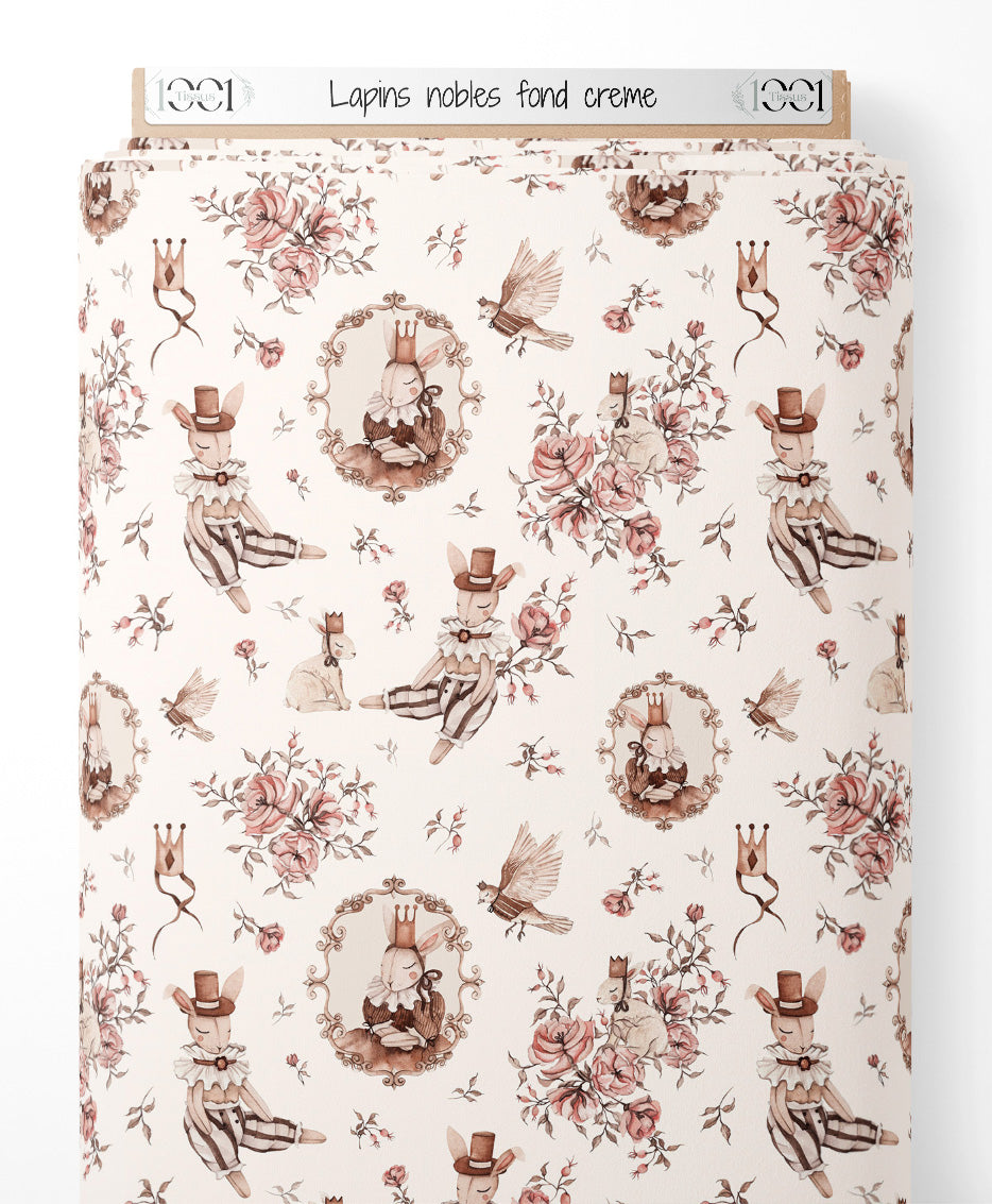 Tissu - Lapins nobles sur fond crème