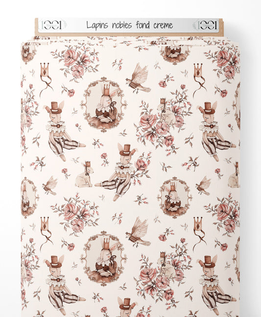 Tissu - Lapins nobles sur fond crème