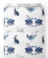 Tissu - Cygnes et lapin bleus