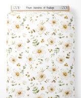 Tissu - Fleurs blanches et feuillage