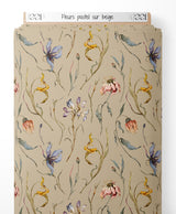 Tissu - Fleurs pastel sur beige