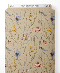 Tissu - Fleurs pastel sur beige