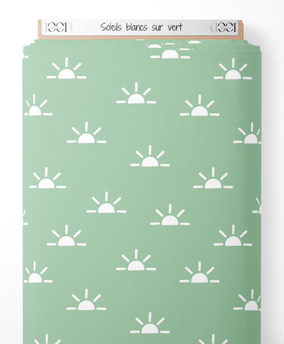 Tissu - Soleils blancs sur vert