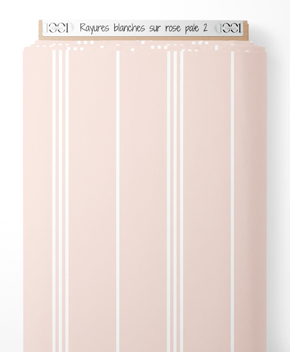 Tissu - Rayures blanches sur rose pâle 2