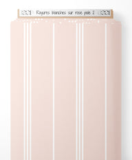 Tissu - Rayures blanches sur rose pâle 2