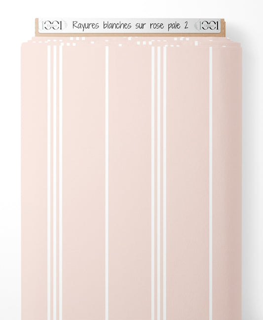 Tissu - Rayures blanches sur rose pâle 2