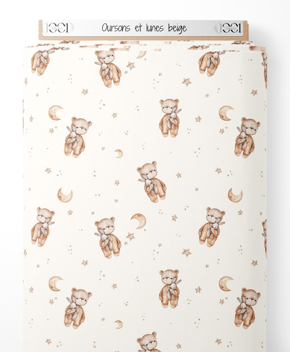 Tissu - Oursons et lunes beige
