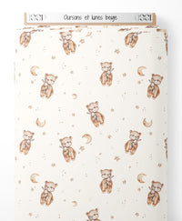 Tissu - Oursons et lunes beige