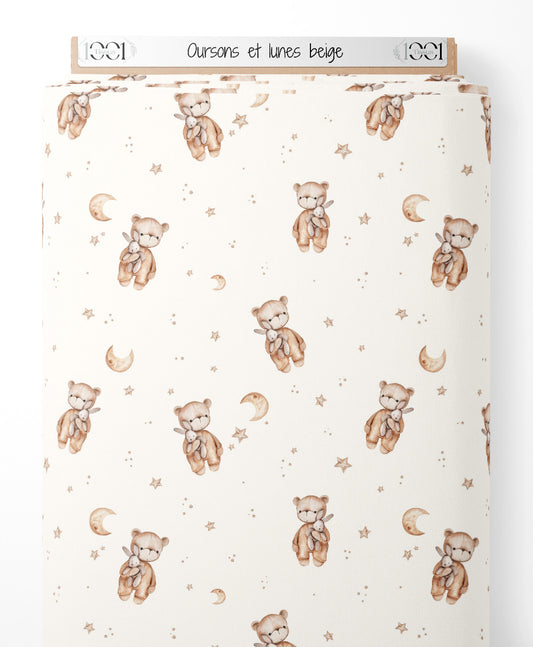 Tissu - Oursons et lunes beige