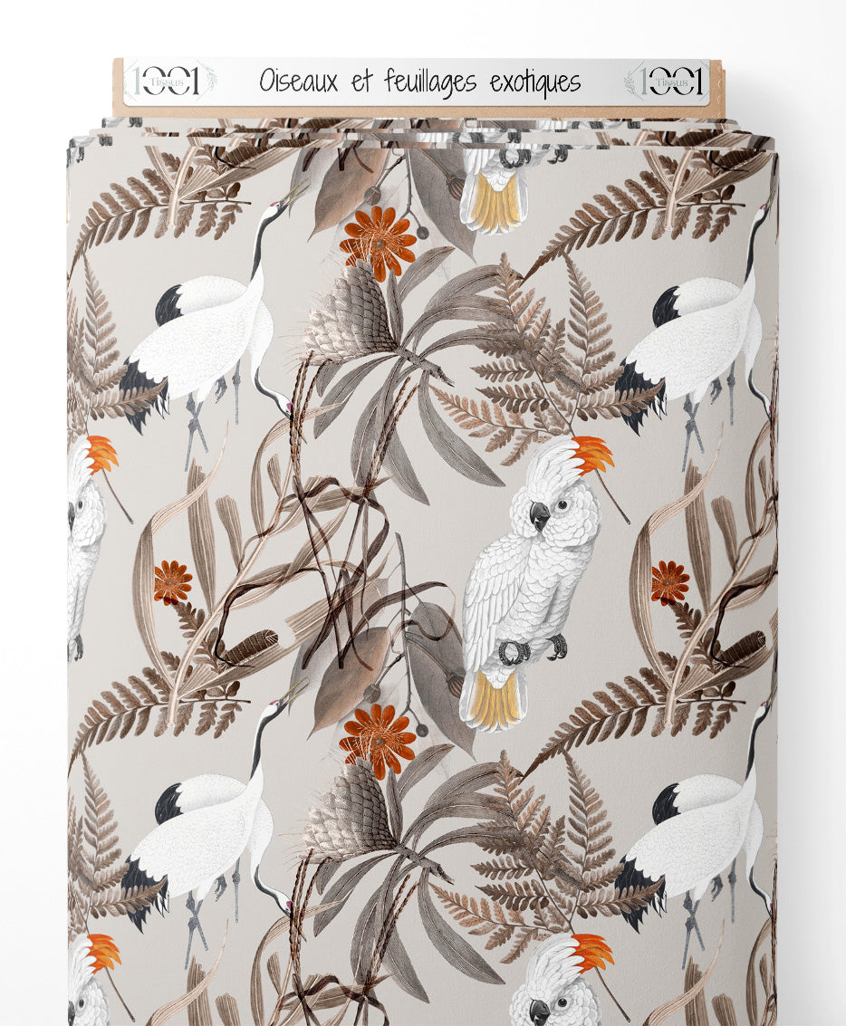 Tissu - Oiseaux et feuillages exotiques