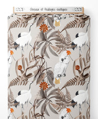 Tissu - Oiseaux et feuillages exotiques