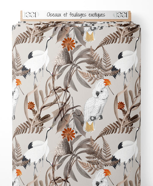 Tissu - Oiseaux et feuillages exotiques