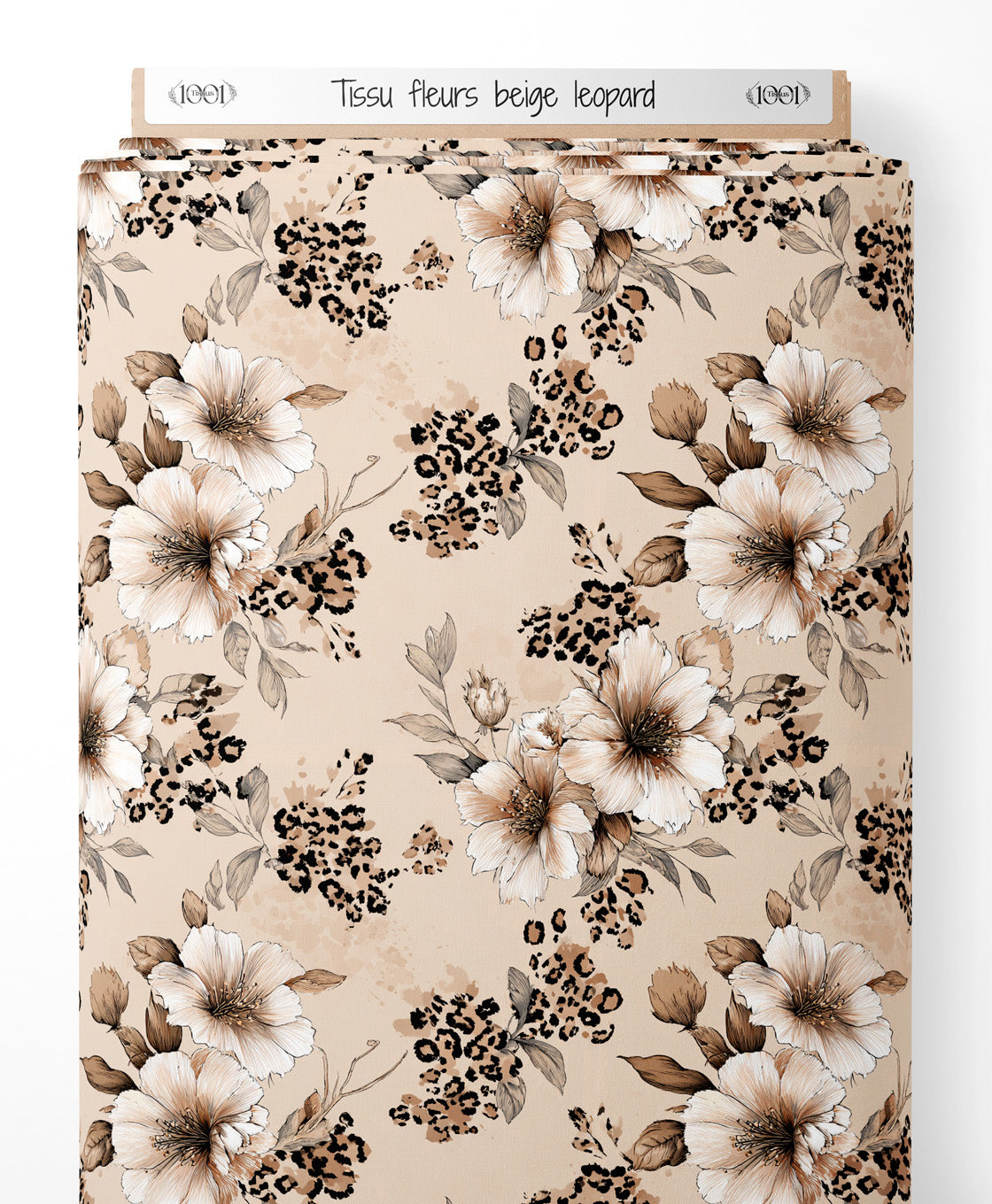 Tissu - fleurs beige leopard