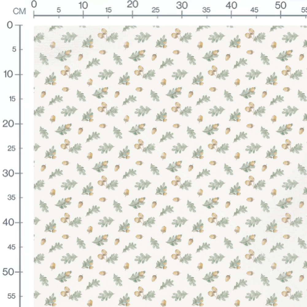 Tissu - Feuilles vertes et glands marron