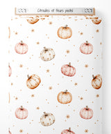 Tissu - Citrouilles et fleurs pastel
