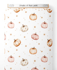Tissu - Citrouilles et fleurs pastel