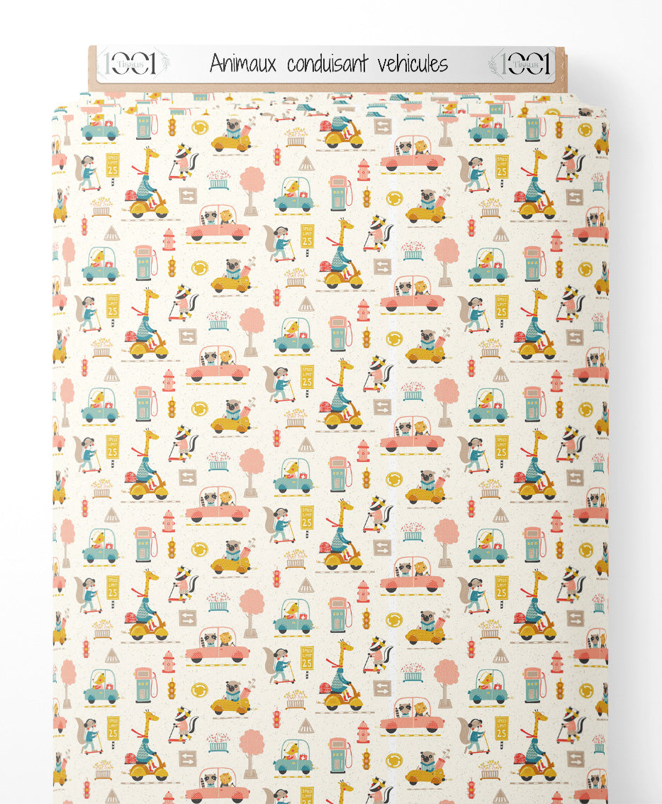 Tissu - Animaux conduisant véhicules