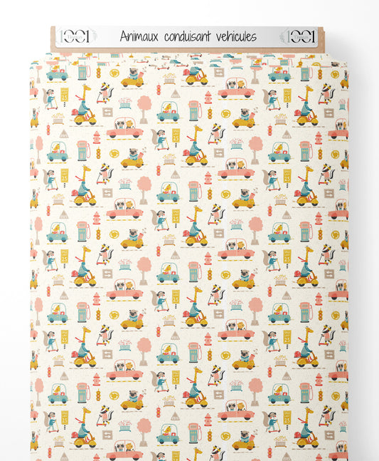 Tissu - Animaux conduisant véhicules