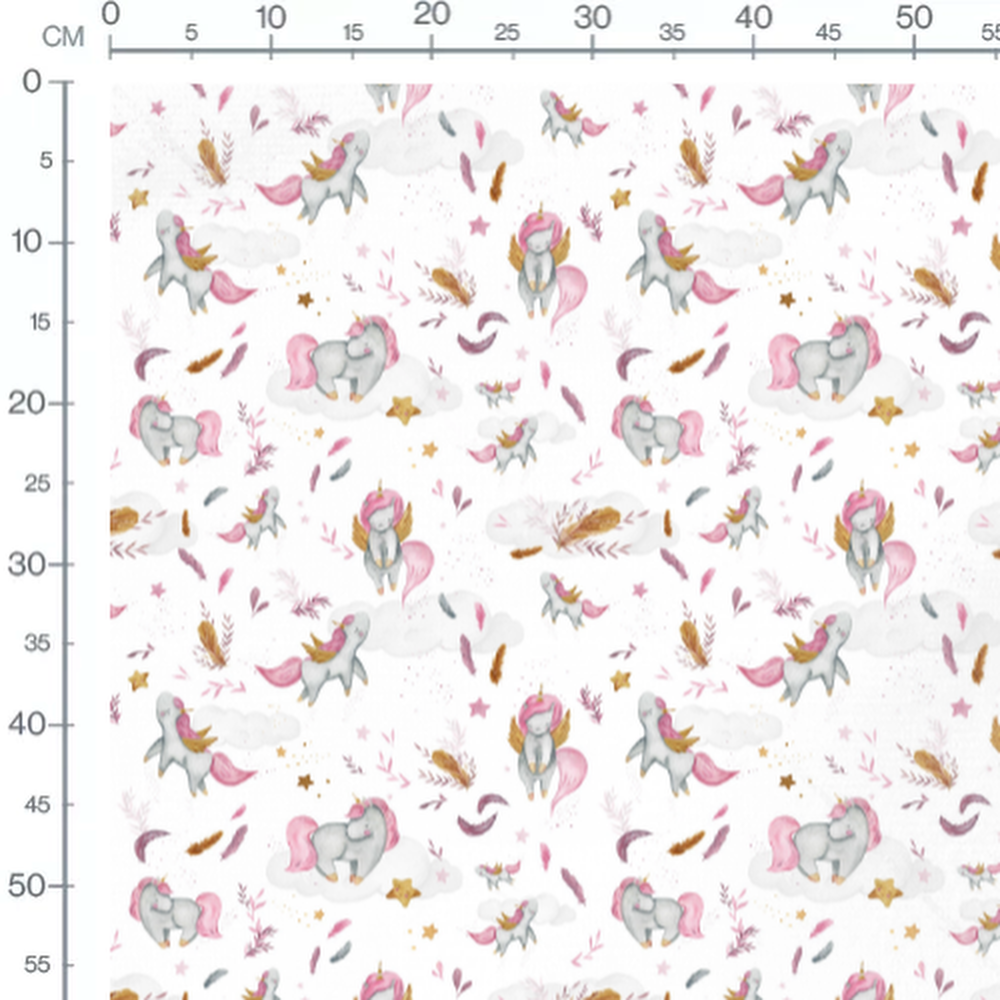 Tissu - Licornes et plumes colorées