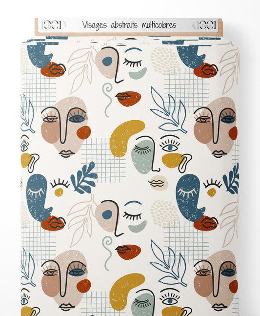 Tissu - Visages abstraits multicolores