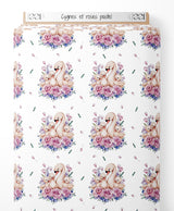 Tissu - Cygnes et roses pastel
