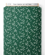Tissu - Fleurs blanches sur vert foncé
