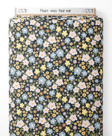 Tissu - Fleurs vives sur fond noir