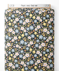 Tissu - Fleurs vives sur fond noir