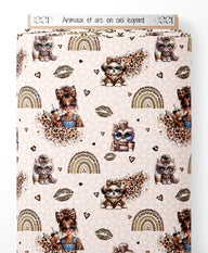 Tissu - Animaux et arc-en-ciel léopard